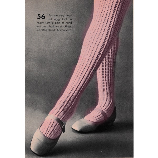 Over The Knee Knit Socks Pattern • Vintage 1960s Women's Stockings • Knitting Pattern • PDF Download