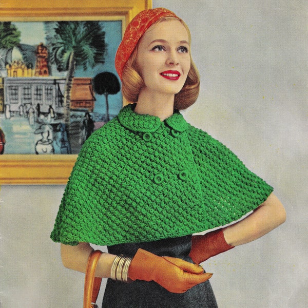 Puff Stitch Cape Knitting Pattern • 1950s Vintage Ladies Knit Cape • 4 Ply • Women's Capelet • PDF Download