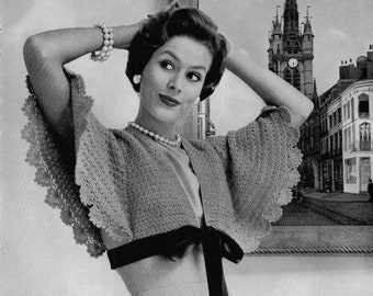 Bolero Cape Crochet Pattern • 1950s Vintage Ladies Crochet Cape • 3 Ply • 50s Women's Wrap • PDF Digital Download
