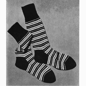 Sock Knitting Pattern • 1940s Vintage Striped Men&#39;s Knit Socks • Size 9-12 • Knitting Pattern • PDF Download