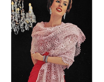 Flower Stole Crochet Pattern  •  1950s Vintage Women's Crocheted Wrap Shawl • PDF Crocheting