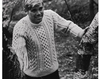 Aran Sweater Knitting Pattern • Vintage Men's & Women's Slipover Jumpers • Aran Isle Cable Knit • PDF Download