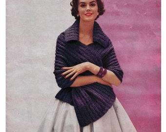 Adagio • 1950s Stole Knitting Pattern • 50s vintage Women's Knit Wrap with Collar • PDF DOWNLOAD