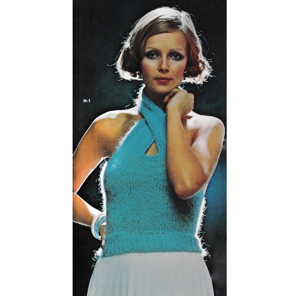 70s Knit Halter Top Pattern • Blue Angel • 1970s Vintage Women's Knitting • Ladies Size Small-Medium, Bust 30 1/2 - 34 • PDF
