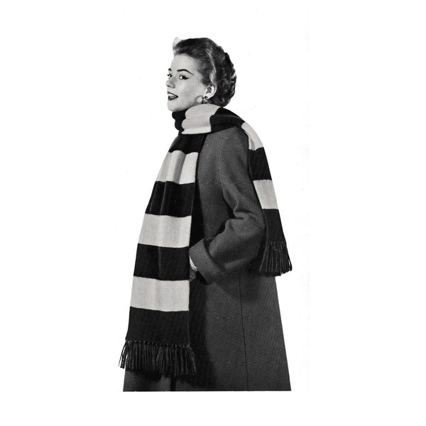 1950s Striped Scarf Knitting Pattern • 50s Vintage Knit Scarf • 4 Ply • PDF DOWNLOAD • Nearly Free Patterns