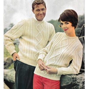 Aran Sweater Pattern • Knitting • Men's & Women's • 1960s Vintage • Size 34-39 Bust, 40-46 Chest • Aran Isle Cable Knitting PDF