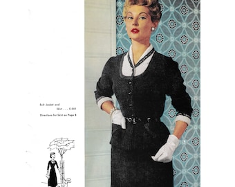 1950s Skirt Suit Knitting Pattern PDF • 50s Vintage Women's Knit Jacket and Skirt / 3 Ply /  Ladies Bust Sizes 32-42