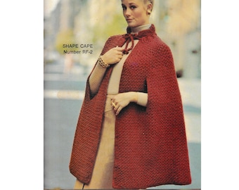 Patroon gehaakte cape uit de jaren 70 • Vintage capejas uit de jaren 70 voor dames • Maten Small-Medium-Large • PDF-haakpatroon