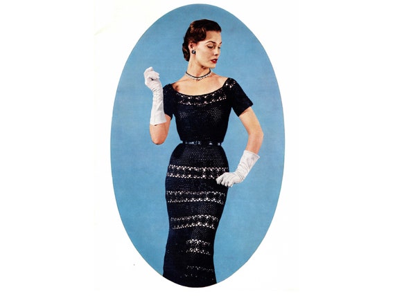 1950s Crochet Dress Pattern  Vintage 50s Women's Sheath Dress  Ladies  Size 12-14, Bust 32-34  Crocheting  PDF DOWNLOAD - Etsy