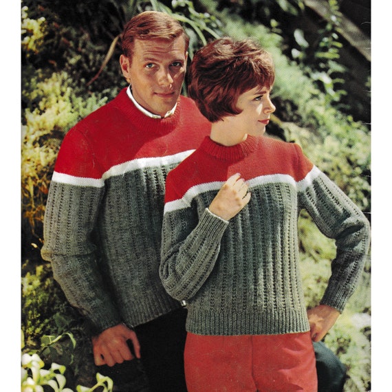 Pullover Sweaters Knitting Pattern 1960s Men s Women s Ribbed Color Jumpers Size 32 1 2 39 Bust 38 44 Chest Vintage Knit PDF Etsy Ireland