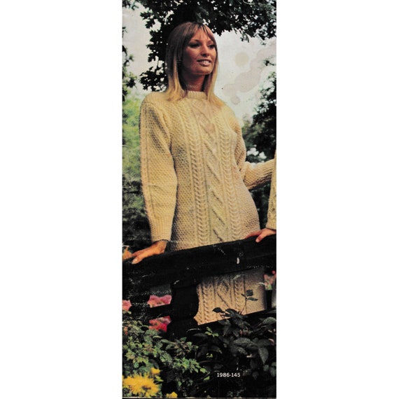 aran dress knitting pattern Knit Irish Fisherman Mini Dress Pattern Cowl Long Sleeves