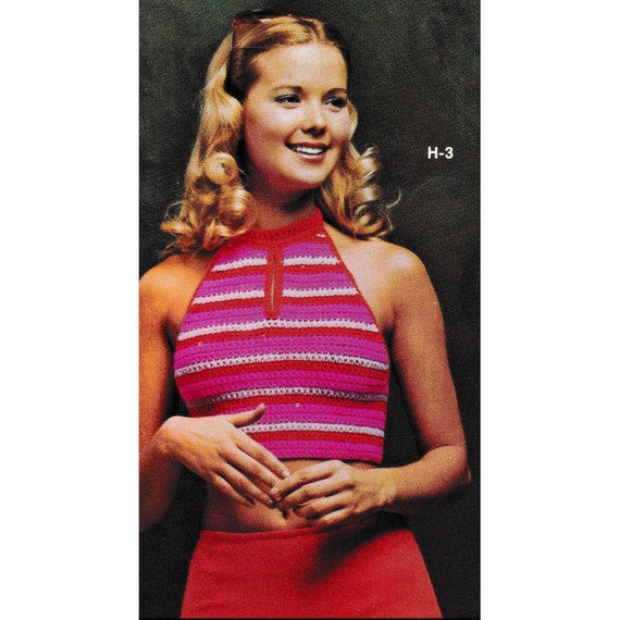 70s Crochet Halter Top Pattern 1970s Vintage Women s Crocheting Ladies Size Small Medium Bust 30 1 2 34 PDF