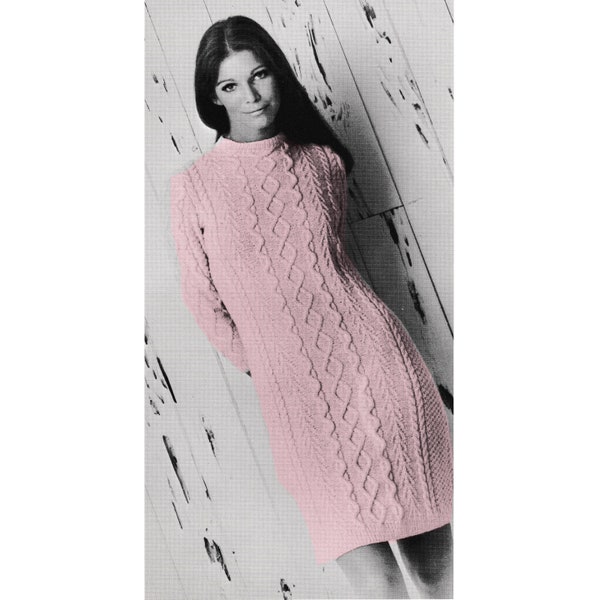 Aran Sweater Dress Knitting Pattern • Vintage Women's Isle of Aran Cable Knit • Size Small-Medium • PDF Digital Download