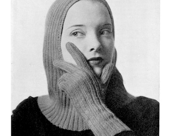 1940s Knit Hat & Gloves Pattern • Vintage 40s Women's Ribbed Stitch Hat • Ladies Knitting • PDF