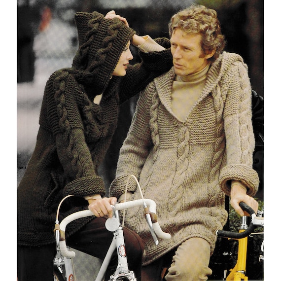 Hooded Cable Knit Sweater Pattern • Vintage Men's Women's Jumper • PDF  Knitting Patterns