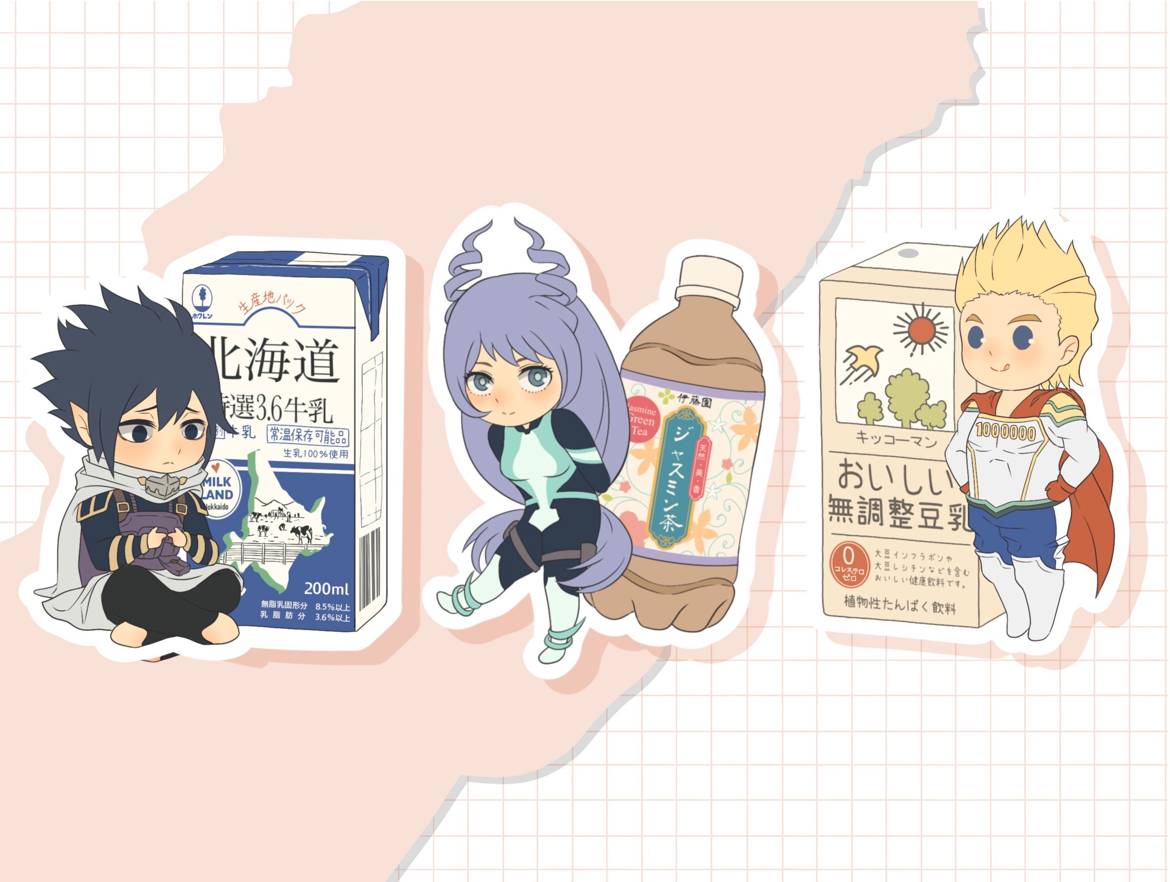 My Hero Academia MHA Big 3 Cute Japanese Drinks Stickers Set Etsy