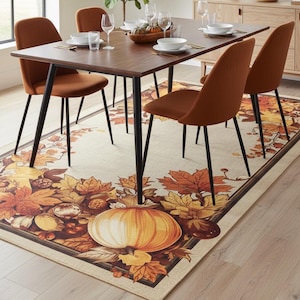 Tappeto autunnale in poliestere con motivo a foglie di zucca, decorazione autunnale in stile rustico.
