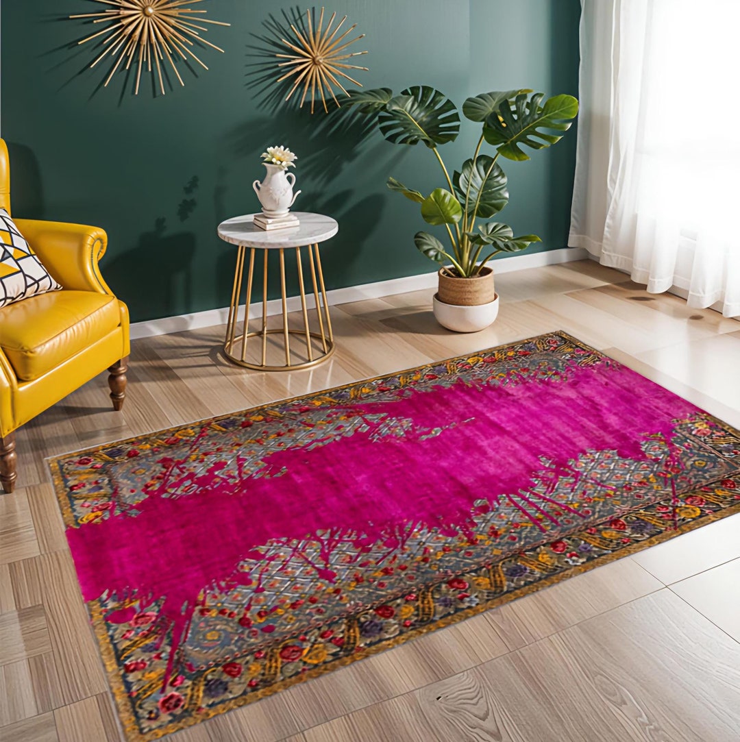 Fuchsia Abstract Splatter Rug, Persian Style, Modern Home Decor - Etsy