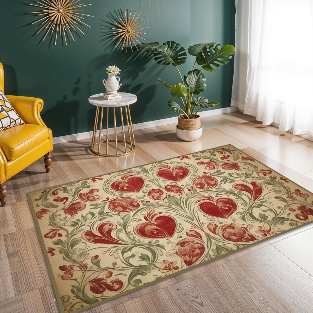Turkish Floral Heart Rug - Romantic Handwoven Decorative Carpet With ...