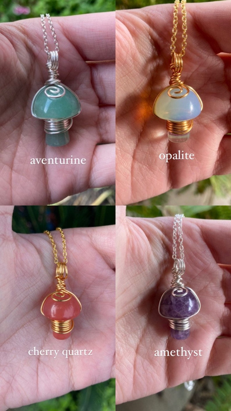 Crystal Wire Wrapped Mushroom Necklace Etsy
