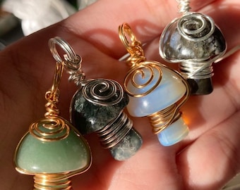 Crystal Wire Wrapped Mushroom Necklace