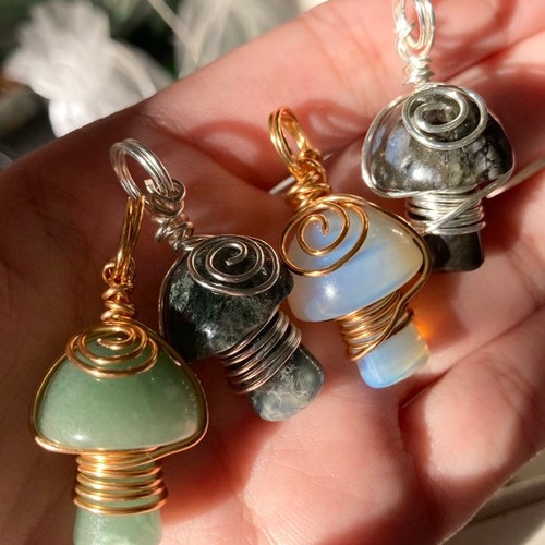 Crystal Wire Wrapped Mushroom Necklace Etsy