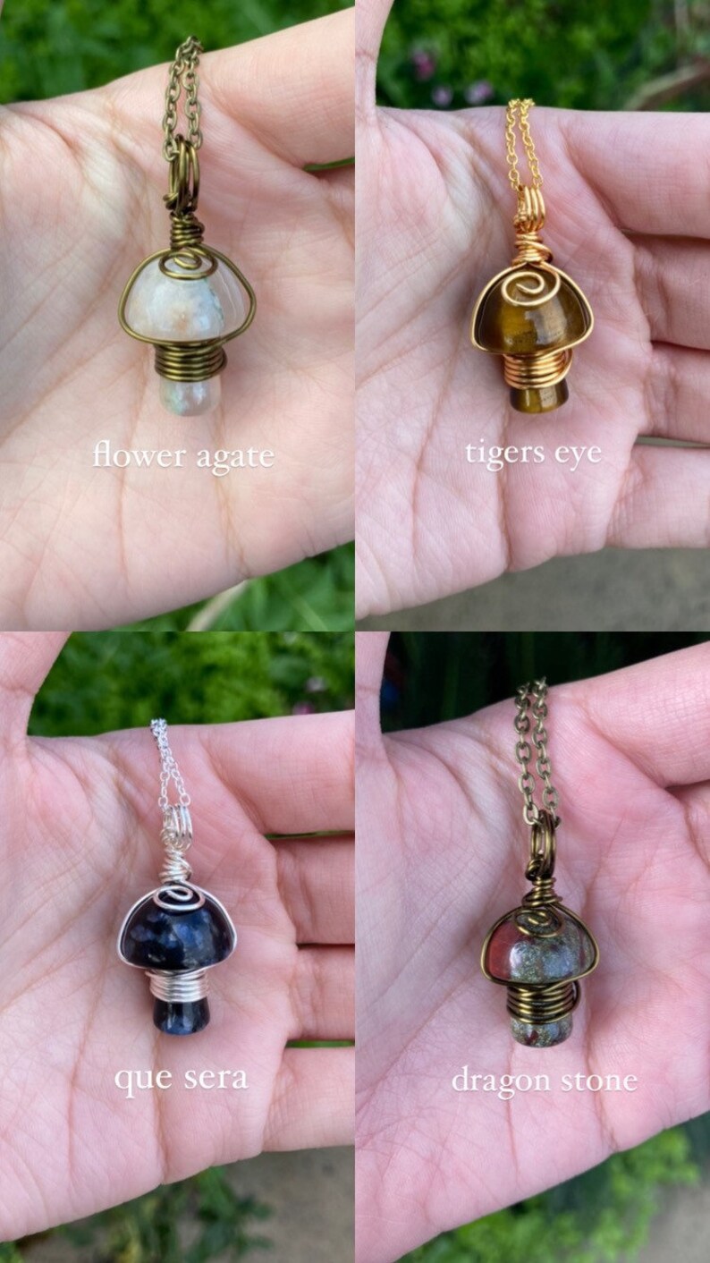 Crystal Wire Wrapped Mushroom Necklace Etsy