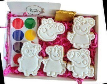 Paint your own cookie - Peppa Inspired Kids Treats. Fun pig activity biscuits. Birthday Gift Box. Vegan options