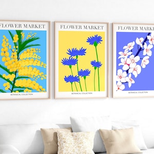 Flower Market Print, 3 Piece Wall Art, Flower Market Poster, Botanical Wall Art, Trendy Wall Art, Apartment decor, Downloadable Art Prints