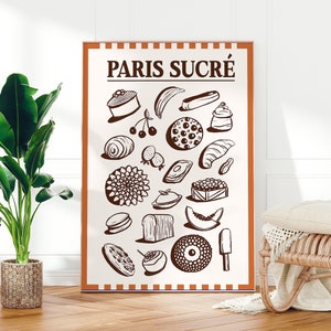 Pastry Print, Paris, French decor, Pastries, Retro Poster, Retro Wall Art, Downloadable Art Prints, , Trendy Wall Art, Vintage Poster