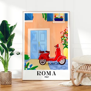 Rome Print, Italy, Travel Poster, Italian, Downloadable Art Prints, Trendy Wall Art,  Roma, Italian Print, Italy Poster, Vespa Print