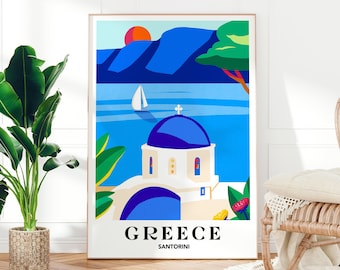 Greece, Santorini, Travel Poster, Santorini Print, Downloadable Art Prints, Greece Print, Mediterranean Wall Art, Greece Poster