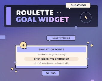 Roulette Ziel Widget — Subathon Incentive Spinning Liste mit Benachrichtigungen & Punktesystem Twitch Streamers | Streamelemente OBS
