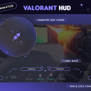 Valorant-overlay-HUD | 7 geanimeerde schattige minimale sterrenspel-overlays voor streamers | Kaartomslag Labelbalken Win-verliesteller | OBS-twitch
