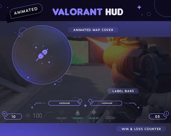Valorant Overlay HUD  | 7 Animated Cute Minimal Starry Game Overlays for Streamers | Map Cover Label Bars Win Loss Counter | OBS Twitch
