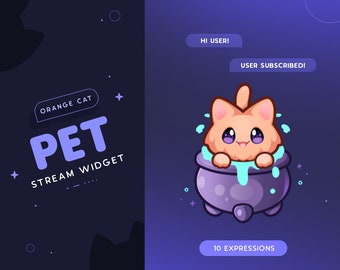 Orange Cat Stream Pet | Halloween Animated Cat Mascot Widget for Streamers | Reacts to Events & Customizable Commands | 10 Expressions