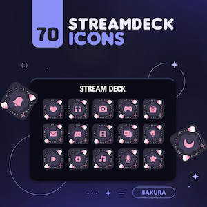 Sakura Streamdeck Icon Set | 70+ Pink Cherry Blossom Icon Pack für Elgato Streamdeck + 2 Bildschirmschoner | Twitch Streamer-Assets