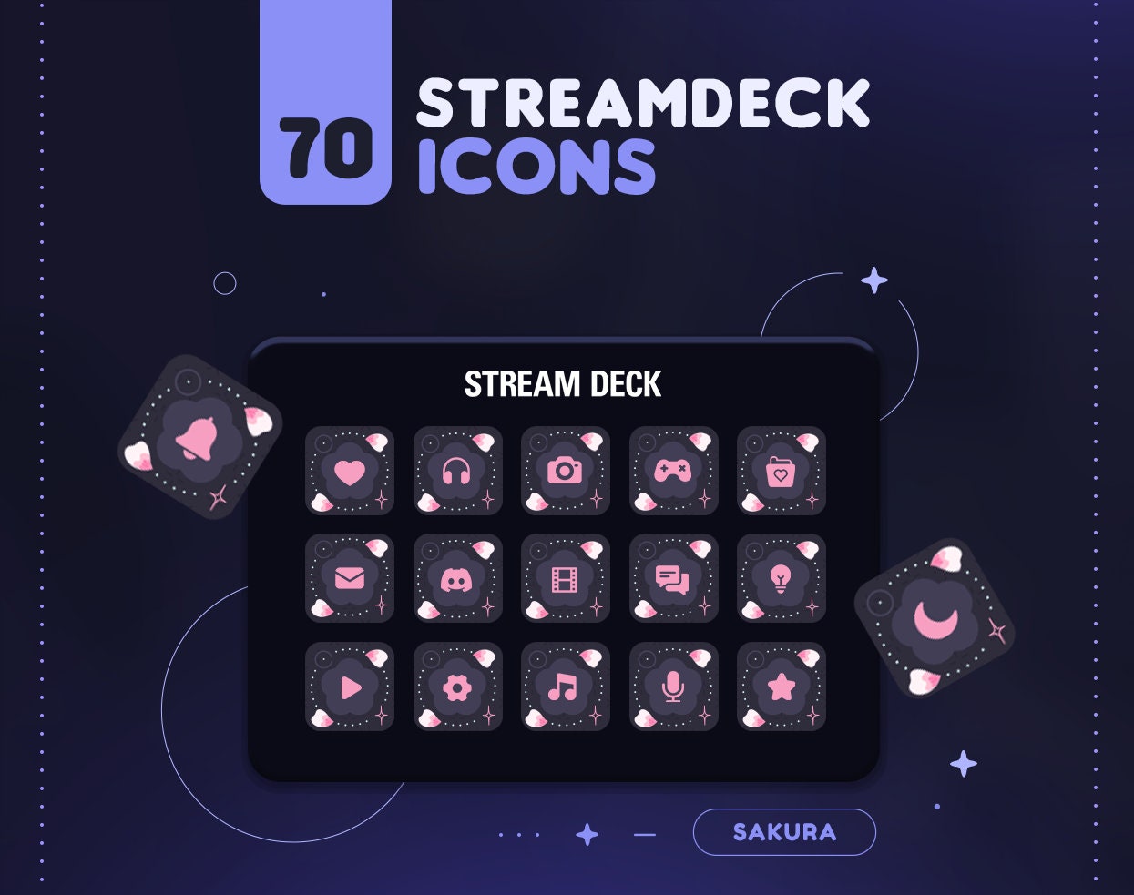 Sakura Streamdeck Icon Set | 70+ Pink Cherry Blossom Icon Pack for Elgato Streamdeck + 2 Screensavers | Twitch Streamer Assets