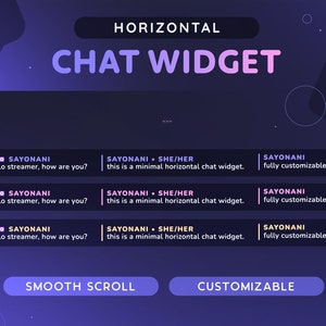 Widget de chat de desplazamiento horizontal / Chat personalizado de desplazamiento suave mínimo personalizable para streamers de Twitch / Insignias de pronombres Streamelements OBS