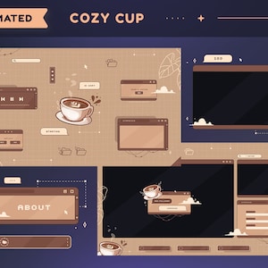 Cozy Cup Animated Twitch Pack | Comfy Lo-fi Coffee Cup Streamer Package | Overlays, Scenes, Transition, Panels, Alerts, Webcam Border