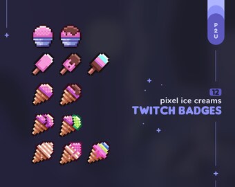 Pixel Ice Cream Twitch Sub & Bits Badges || 12 Cute Ice Cream Dessert 8-Bit Loyalty Badges