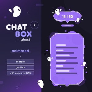 Ghost Animated Chatbox & Goal Bar  | Cute Halloween Chat box For Streamers | Just Chatting | Twitch Youtube| Vtuber Assets |  OBS