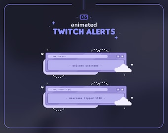 Purple Retro Twitch Animated Alerts || 6 Aesthetic Browser Window Computer Alerts