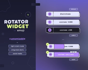 Emoji Event & Social Rotator Widget with Alerts — Light / Dark Customizable Label Rotator for Twitch Youtube Streamers | Streamelements OBS