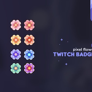 Pixel Flower Twitch Sub & Bits Badges || 8 Flower Cherry Blossom Sakura 8-Bit Loyalty Badges