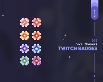Pixel Flower Twitch Sub & Bits Badges || 8 Flower Cherry Blossom Sakura 8-Bit Loyalty Badges