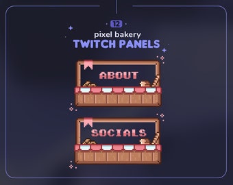 Pixel Bakery Twitch Panels ||  12 Cute Cozy Bakery Aesthetic Pixel Art Twitch and Youtube Panels
