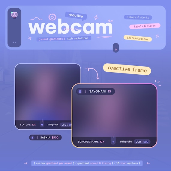 Reactive Webcam Widget — Reacts To Events With Animated Gradients & Variations • 3 Sizes and Alerts // Twitch Streamers | Streamelements OBS