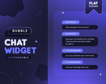 May include: A purple and blue chat widget with the text "BUBBLE CHAT WIDGET CUSTOMIZABLE" and a series of chat bubbles with the text "SAYONANI" and various messages.
