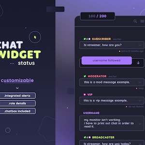 Status Chat Widget with Alerts — Minimal Fully Customizable Custom Chat with Events & 3 Chatboxes |  Twitch Streamers |  Streamelements OBS